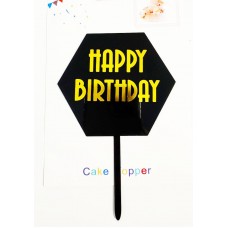 Топпер "Happy birthday” шестигранный черный золото, акриловый пластик, 110*160 Топпер "Happy birthday” шестигранный черный золото, акриловый пластик, 110*160