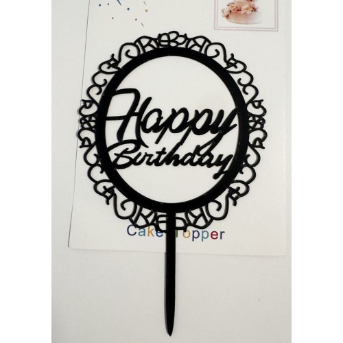 Топпер "Happy birthday” ажур черный, акриловый пластик, 110*160