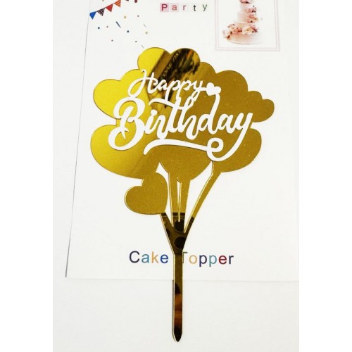 Топпер "Happy birthday” золоті серця, акриловий пластик, 110*160