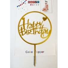 Топпер "Happy birthday” Золотий круг з сердечками, акриловий пластик, 110*160