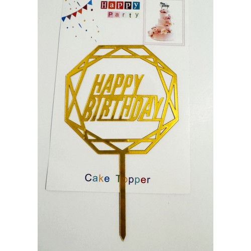 Топпер "Happy birthday” Многогранный золотой, акриловый пластик, 110*160