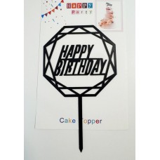 Топпер "Happy birthday” Многогранный черный, акриловый пластик, 110*160