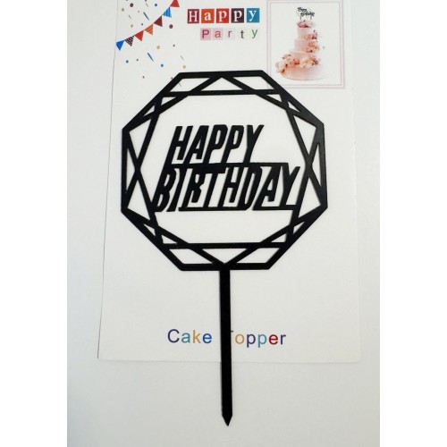 Топпер "Happy birthday” Многогранный черный, акриловый пластик, 110*160