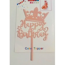 Топпер "Happy birthday” ніжно-рожевий п'ятикутник зі стразами, акриловий пластик, 110*160
