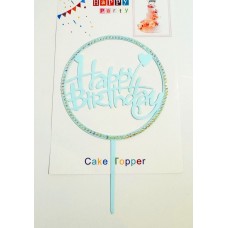 Топпер "Happy birthday” блакитний круг зі стразами, акриловий пластик, 110*160