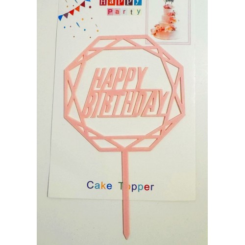 Топпер "Happy birthday” ніжно-рожевий №31, акриловий пластик, 110*160