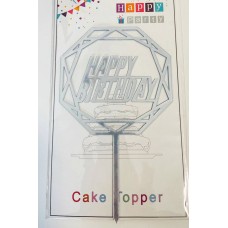 Топпер "Happy birthday” серебряный многогранник, акриловый пластик, 110*160