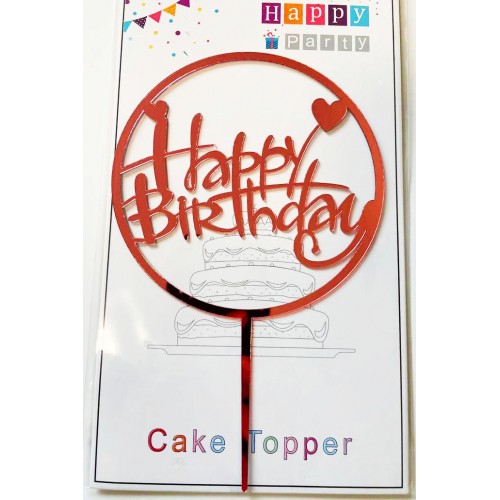 Топпер "Happy birthday” розовый сердечки №164, акриловый пластик, 110*160