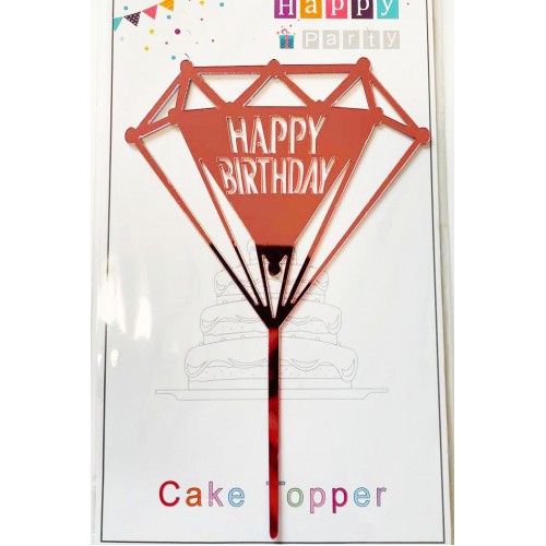 Топпер "Happy birthday” рожевий діамант №166, акриловий пластик, 110*160