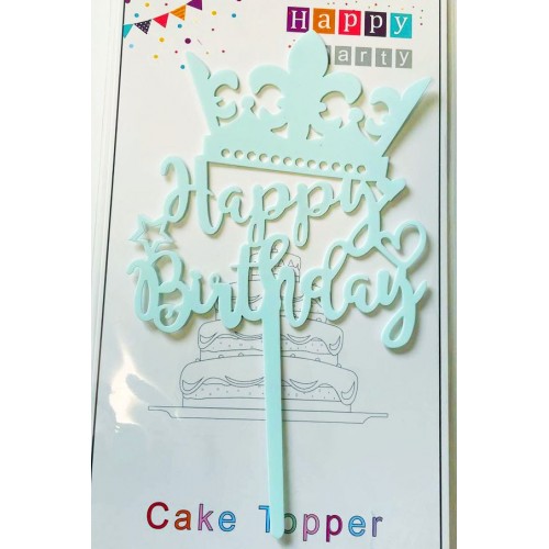 Топпер "Happy birthday” Корона голубая, акриловый пластик, 110*160