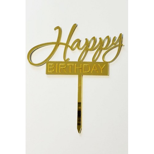 Топпер "Happy birthday” з золотого акрилу 2 мм, 120*130
