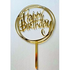 Топпер акриловий золотий "Happy birthday”, Ø100 мм Топпер акриловий золотий "Happy birthday”, Ø100 мм