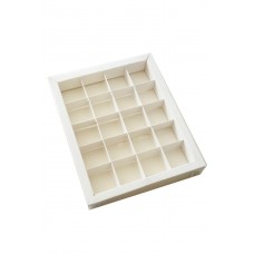 Коробка для 20 цукерок біла, з бортиком і прозорою пластиковою кришкою, 230*190*30 Коробка для 20 цукерок біла, з бортиком і прозорою пластиковою кришкою, 230*190*30