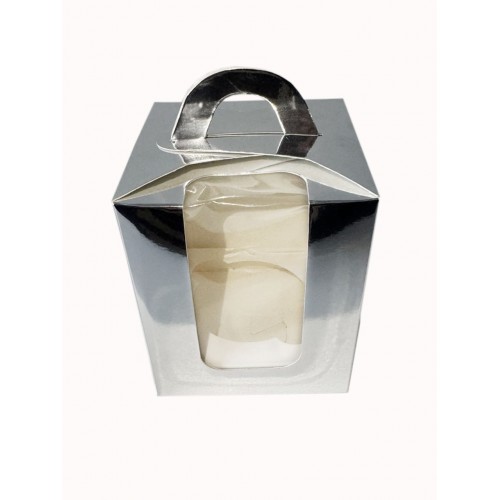 Коробка на 1 капкейк срібло з віконцем, 110*90*90