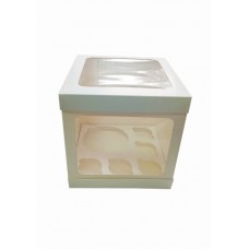 Коробка біла для бенто тортів, п'яти капкейків з віконцем на кришці та додатковим віконцем збоку, 250*250*200