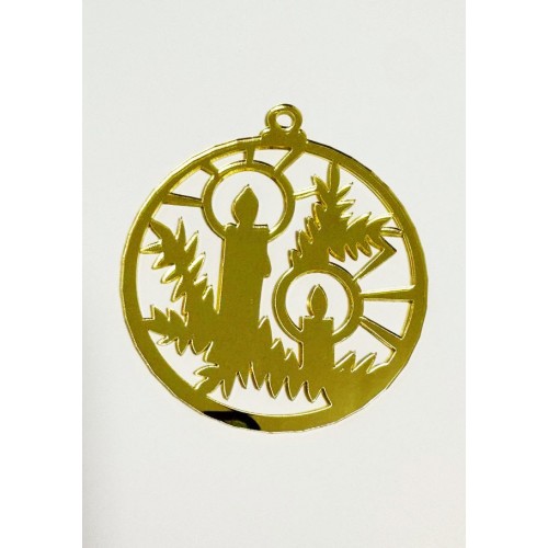 Золота акрилова прикраса на ялинку "Різдвяні свічки", 80*130мм