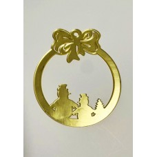 Золота акрилова прикраса на ялинку "Сніговички", 80*70мм